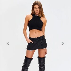 SER.O.YA RILEY WAX COATED BLACK DENIM MINI SKIRT 24 NEW Edgy Grunge Bikercore
